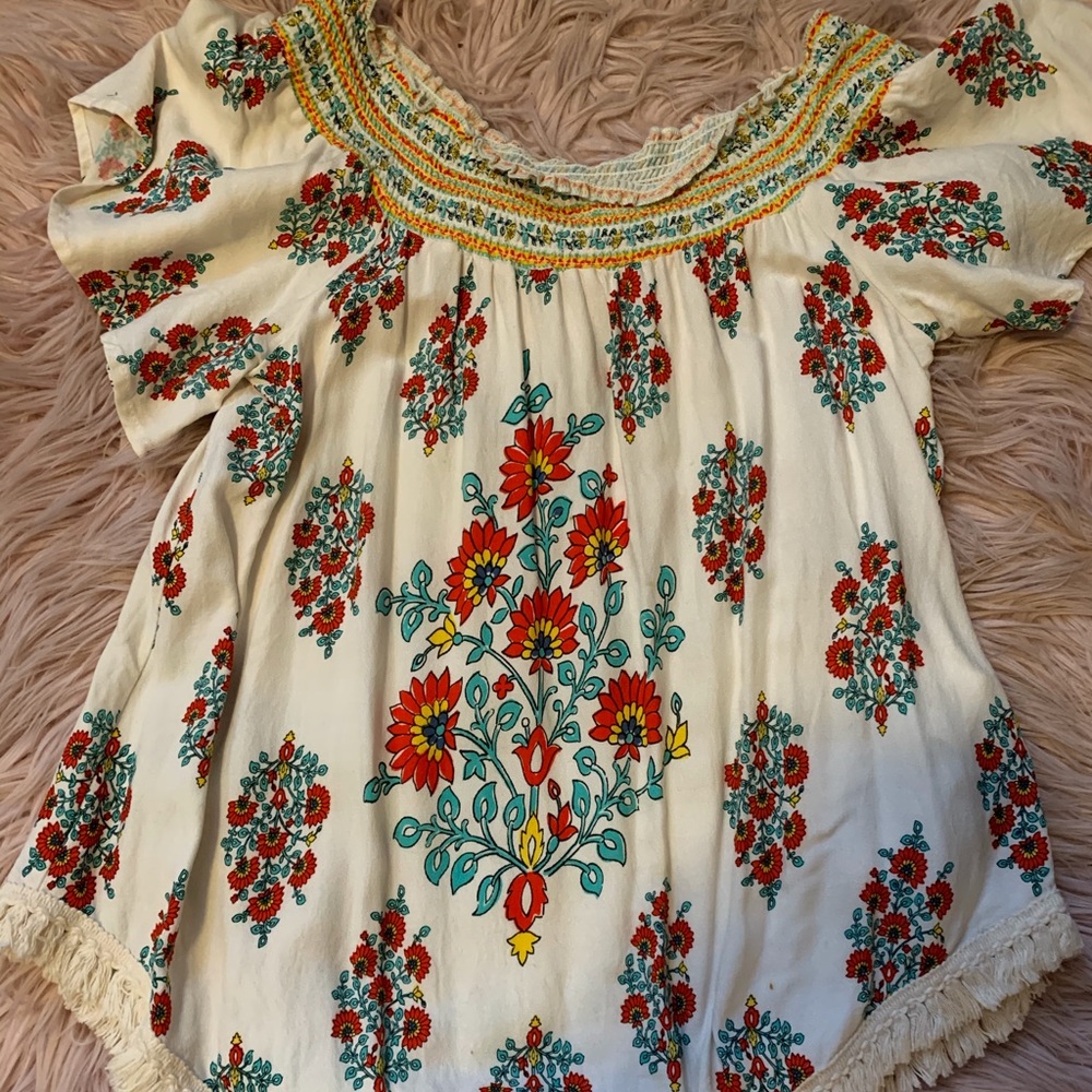 Hint Of Mint Floral & Cream Off the shoulder Top